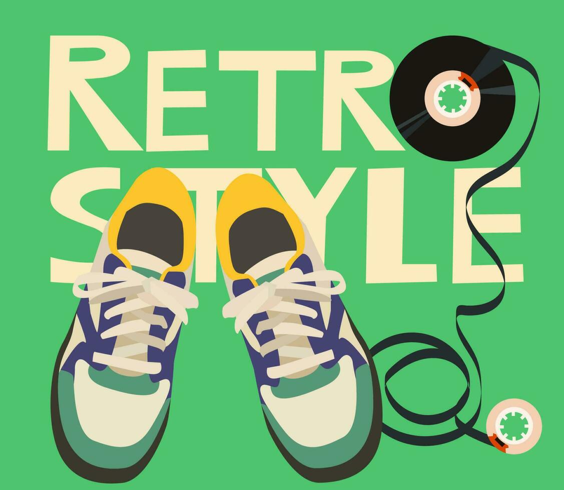 Sneakers Shoes for Teenagers, retro style. Designer font, lettering vector