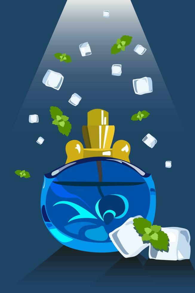 womens perfume with different scents, blue ice fresh, designer bottle vector