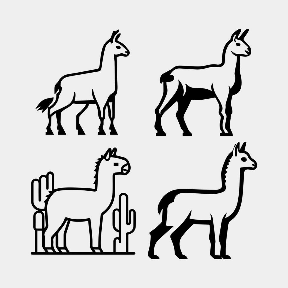 Vector illustration set of cute white llama in different postures.