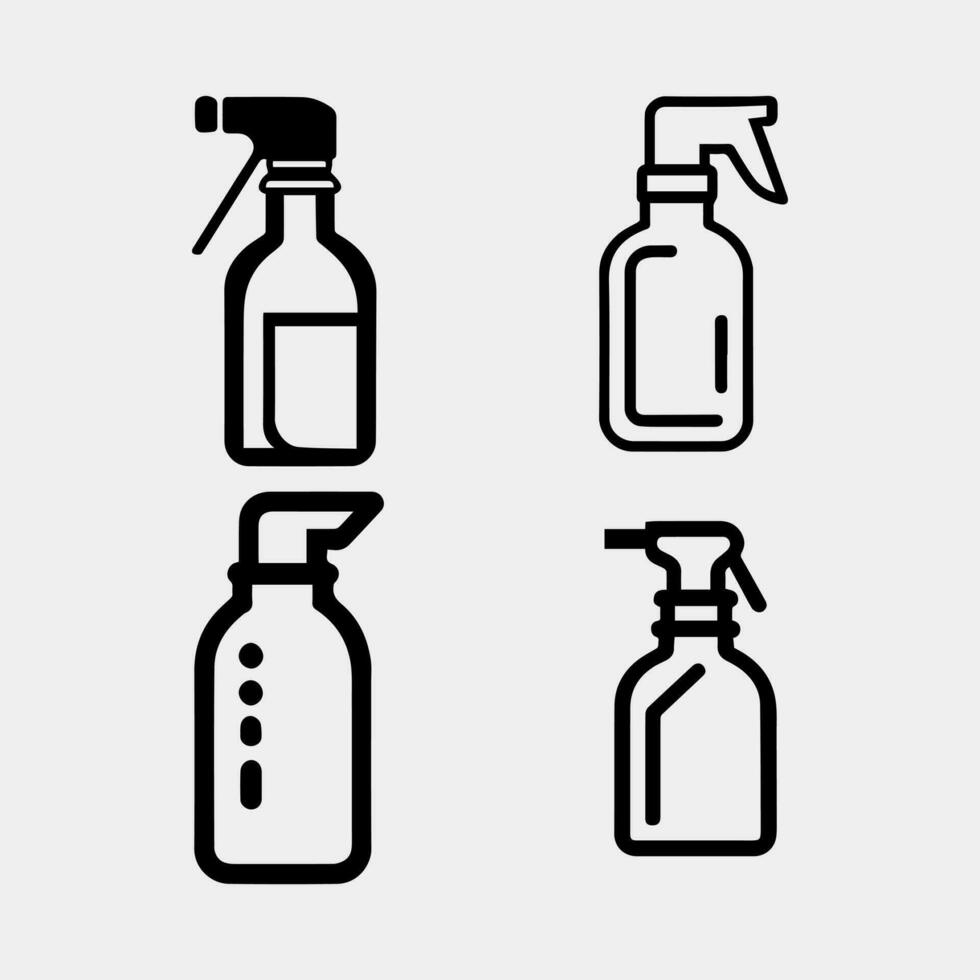 Spray bottle in doodle. Sprayer icons set in sketch. Hand drawn spray can. Doodle style vector