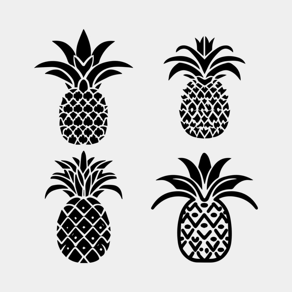 collection of pineapple tropical fruits isolated on white background vector