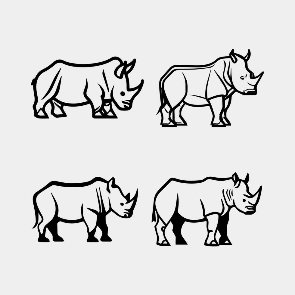 conjunto de hipopótamo siluetas aislado en blanco vector