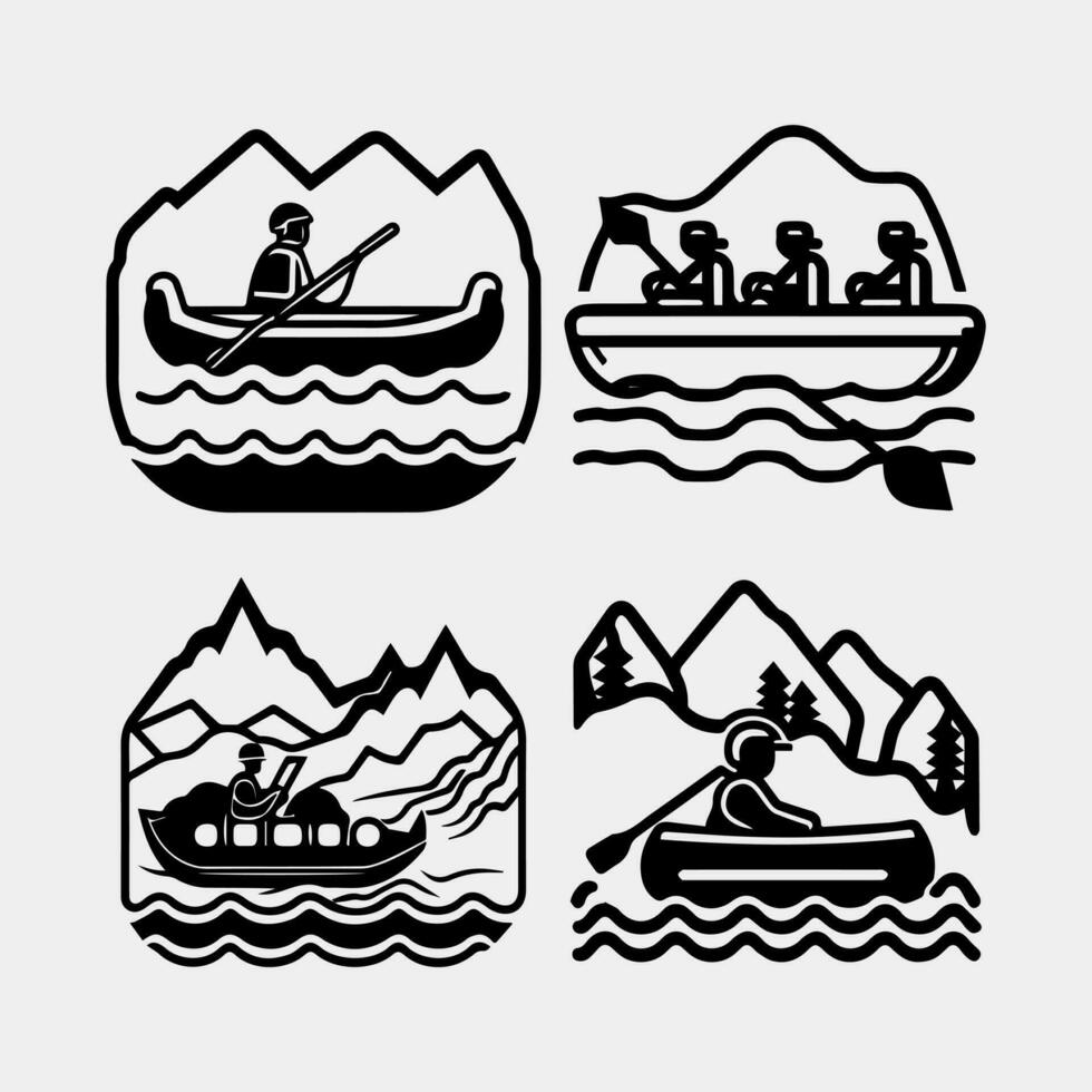 Vector illustration Silhouette of rafting team on river