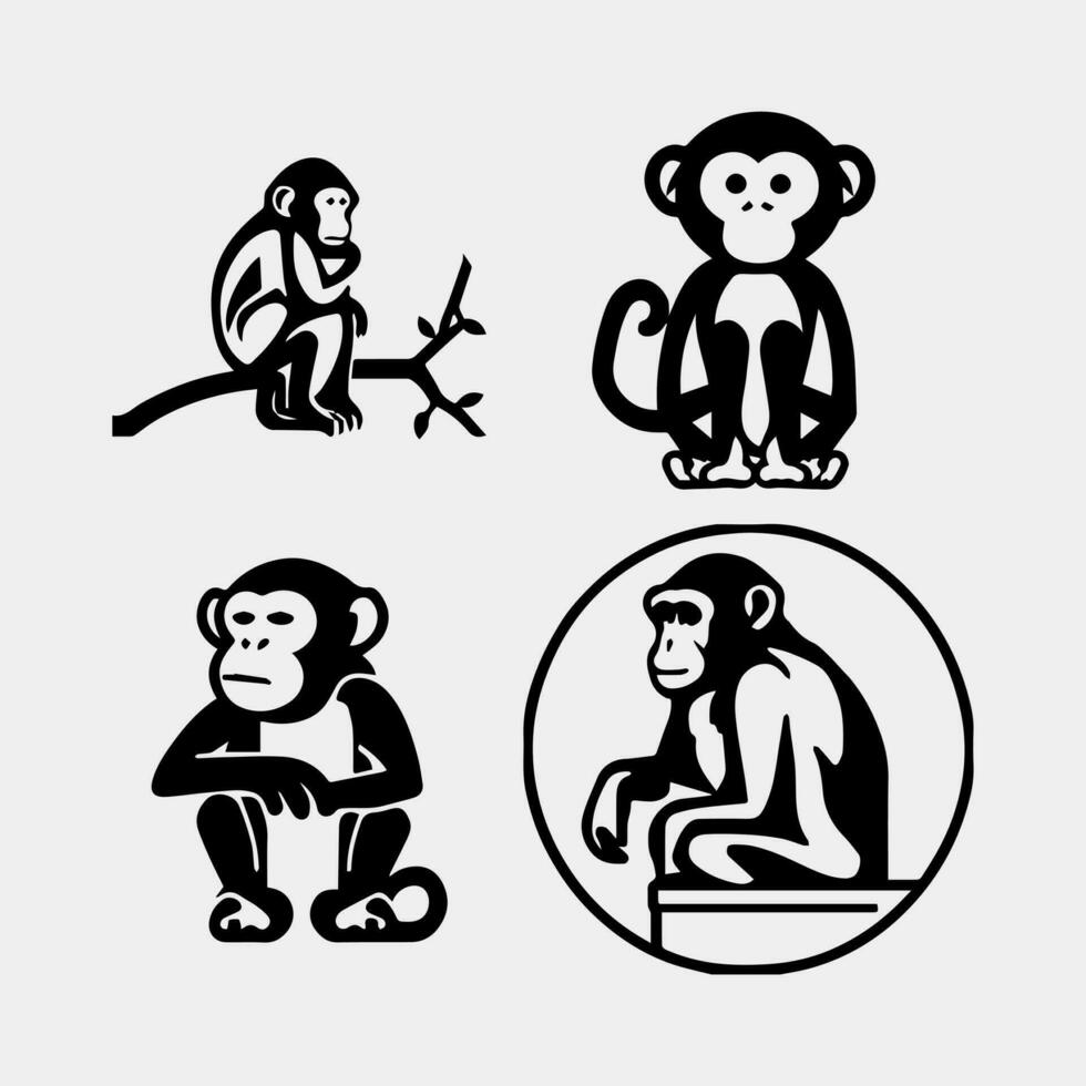 set of isolated monkey sitting confused - vector illustration, eps