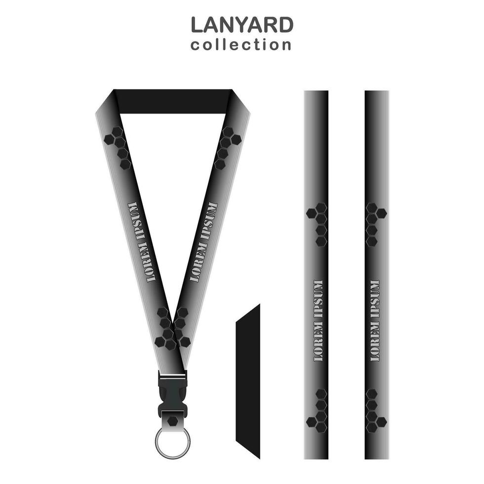 Hexagonal Gray 3D Lanyard Template Set for All Company vector