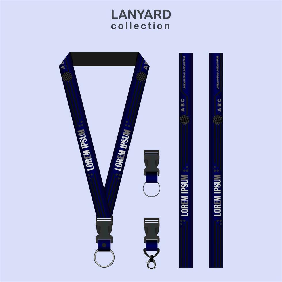 Blue Lanyard Template Set with Hexagonal Effect for All Company vector