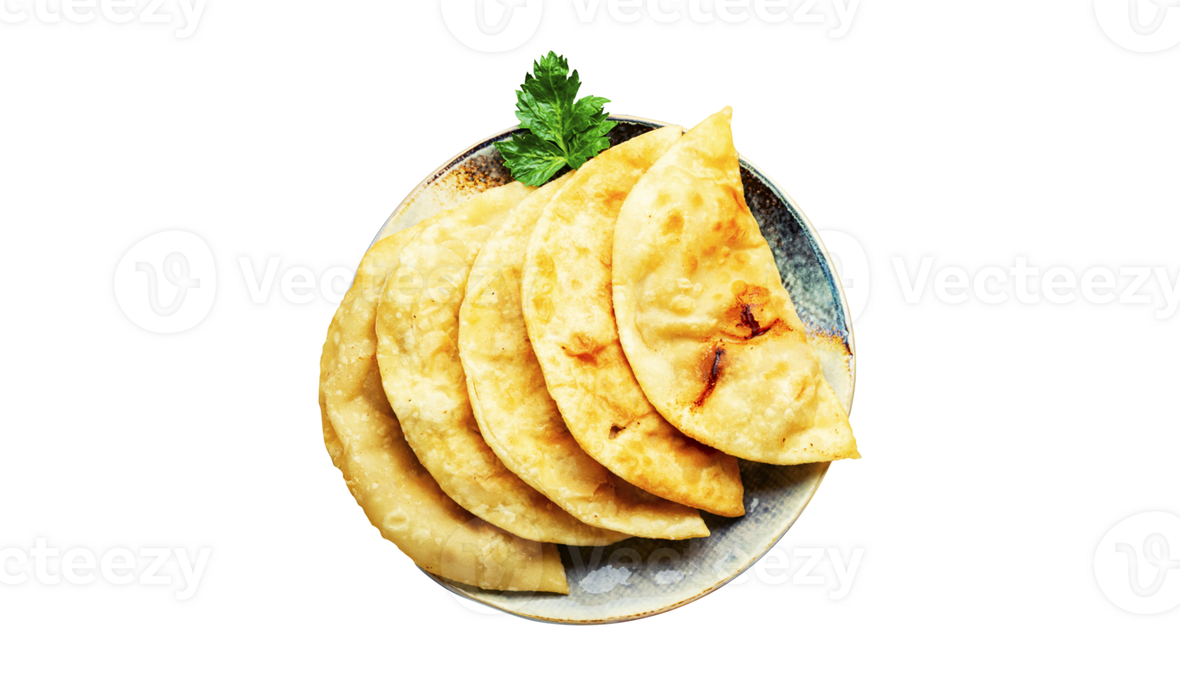 Delicious chebureks on plate with transparent background png