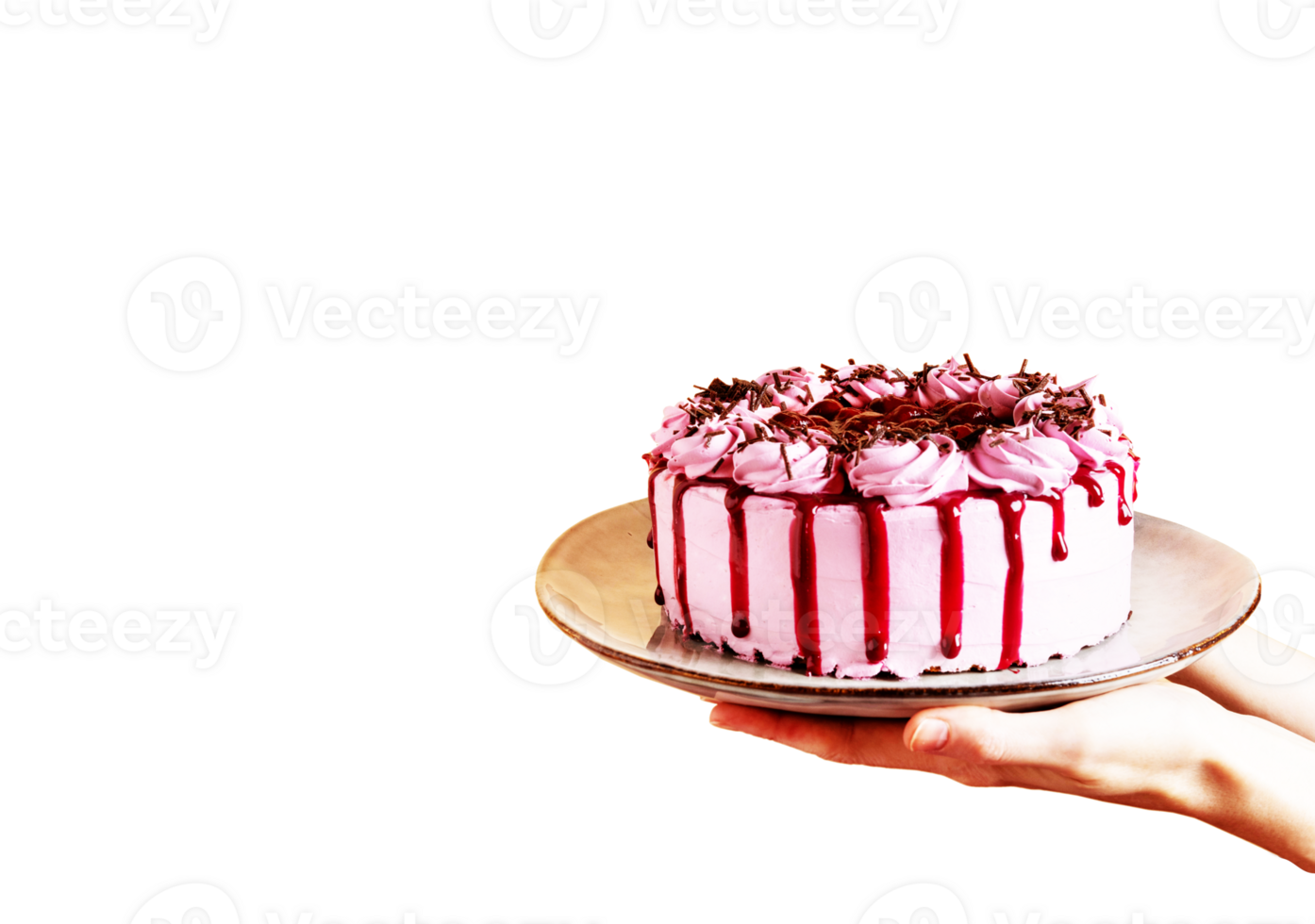 Hand holding tasty cherry cake on transparent background png