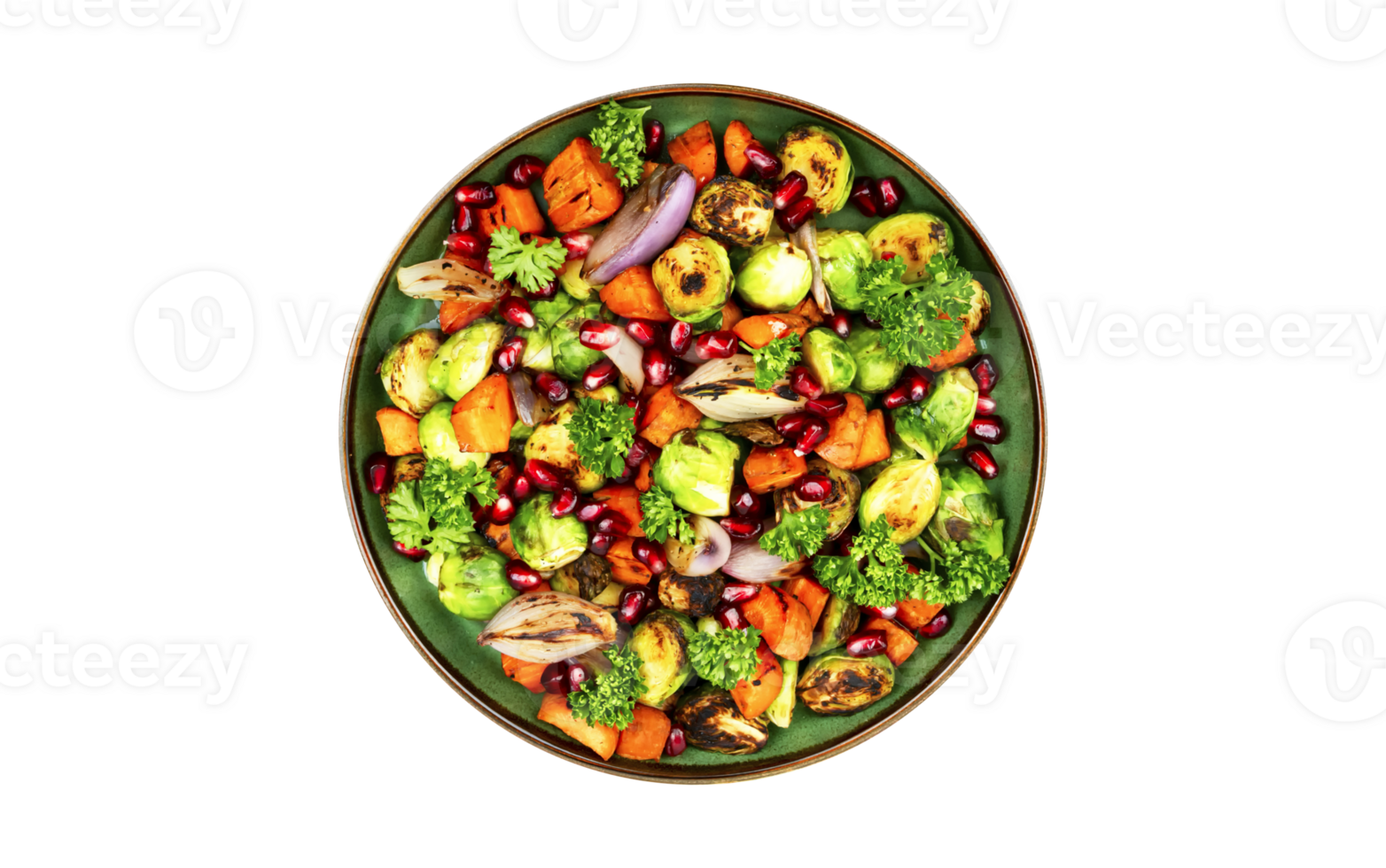 Grilled vegetable salad on plate top view with transparent background png