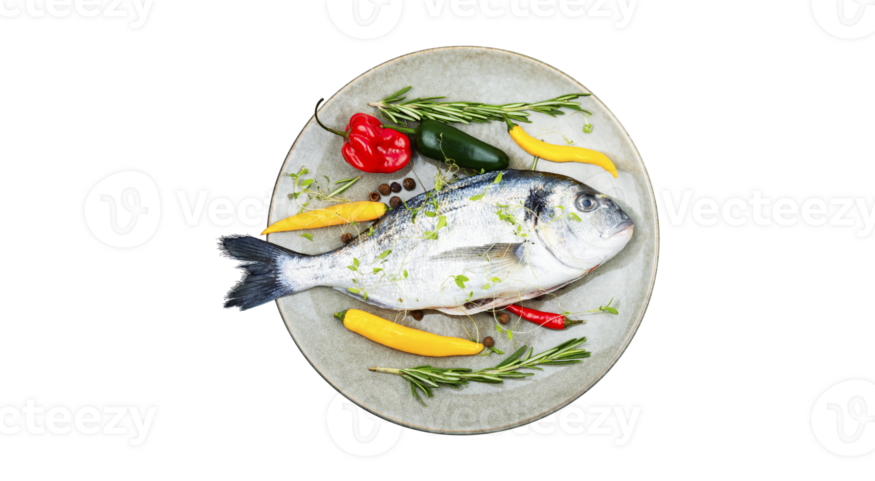 frisch Dorado Fisch mit Gemüse Scheiben auf transparent Hintergrund png