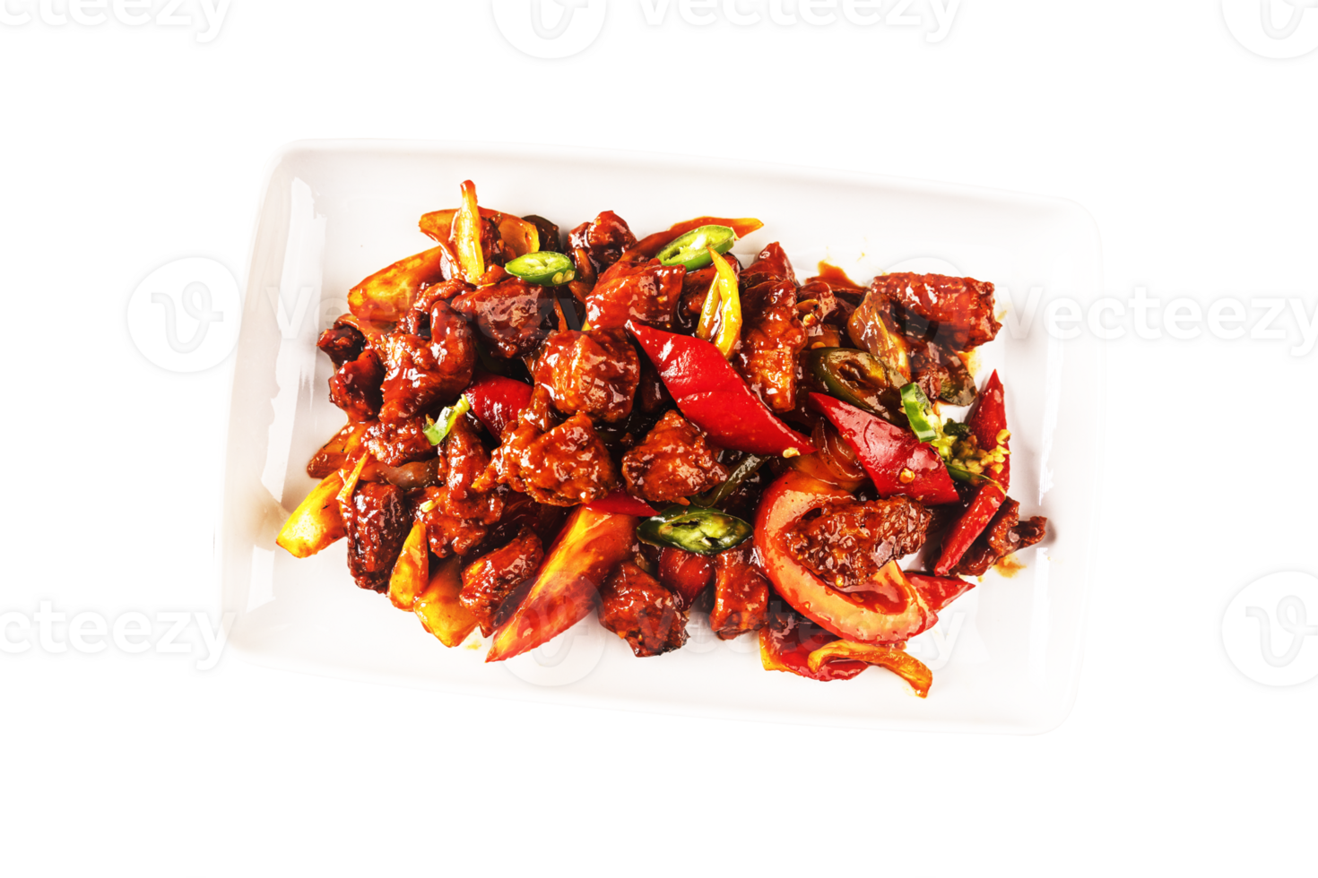 Tasty grilled chili chicken on tray with transparent background png