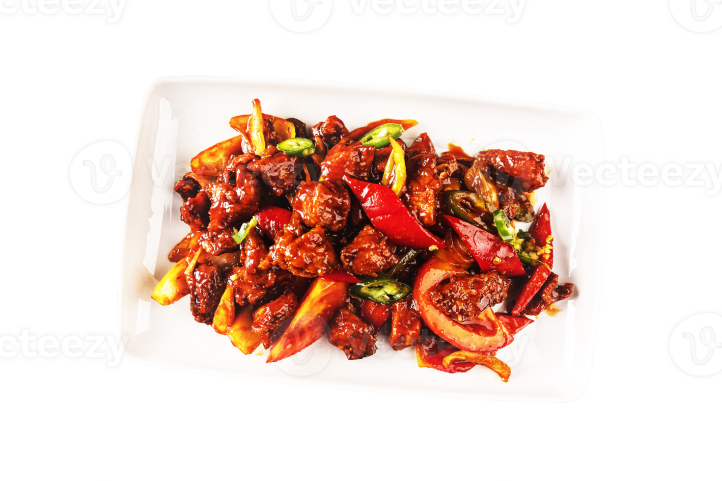 Tasty grilled chili chicken on tray with transparent background png