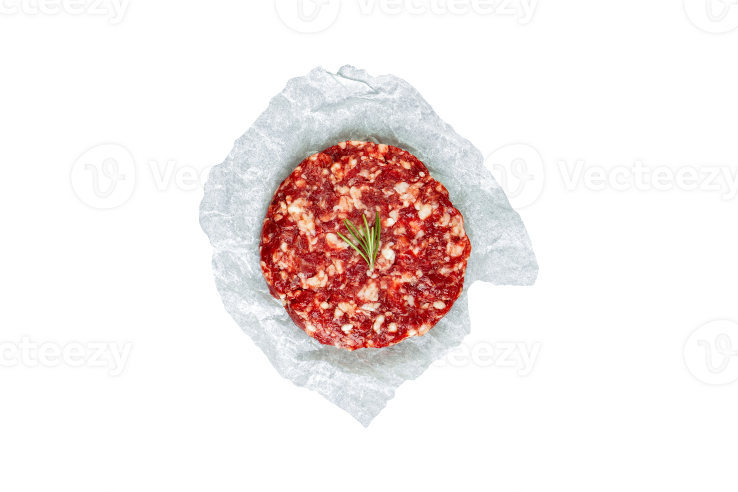 Fresh raw minced beef steak on paper with transparent background png