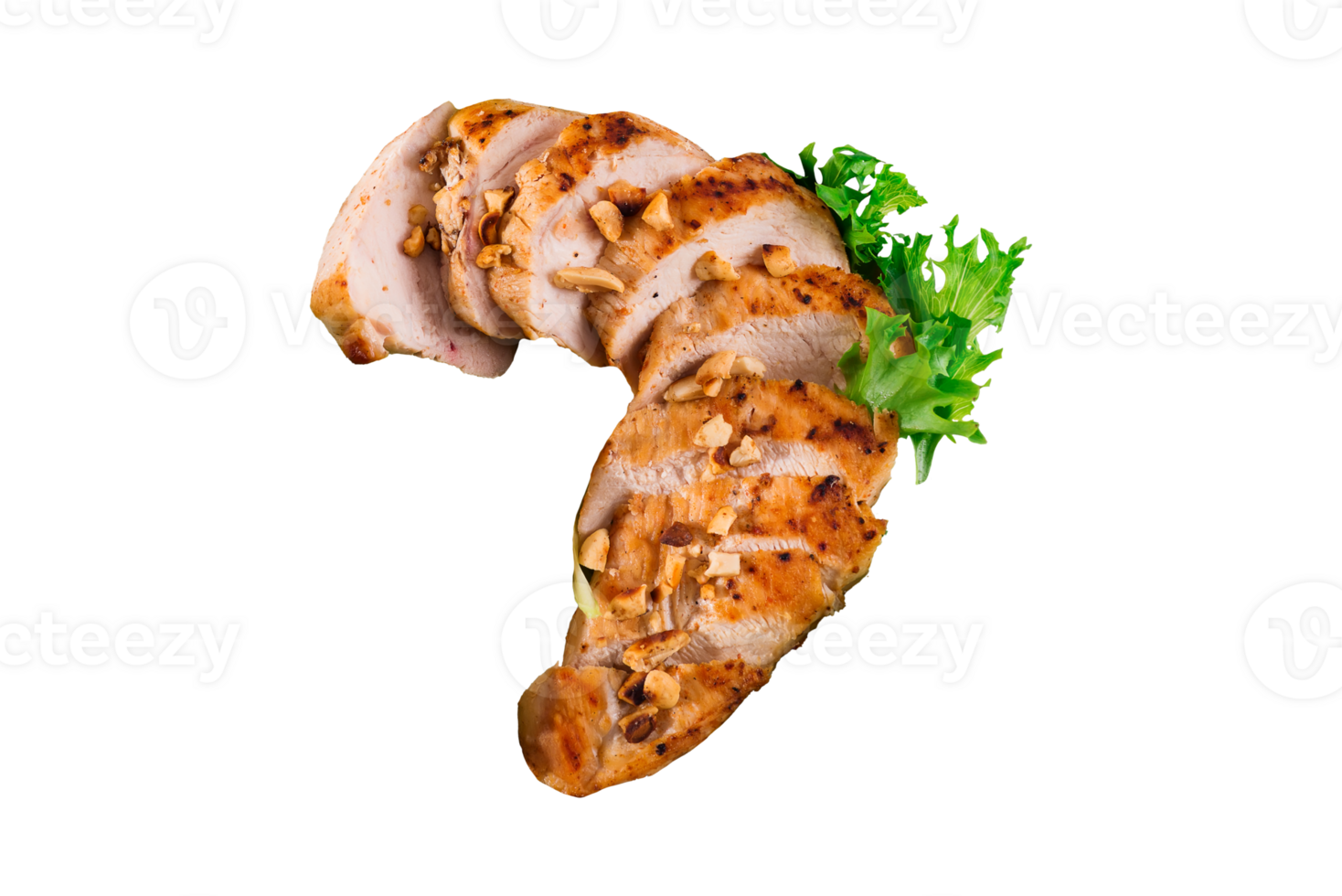 Grilled chicken breast pieces isolated on transparent background png