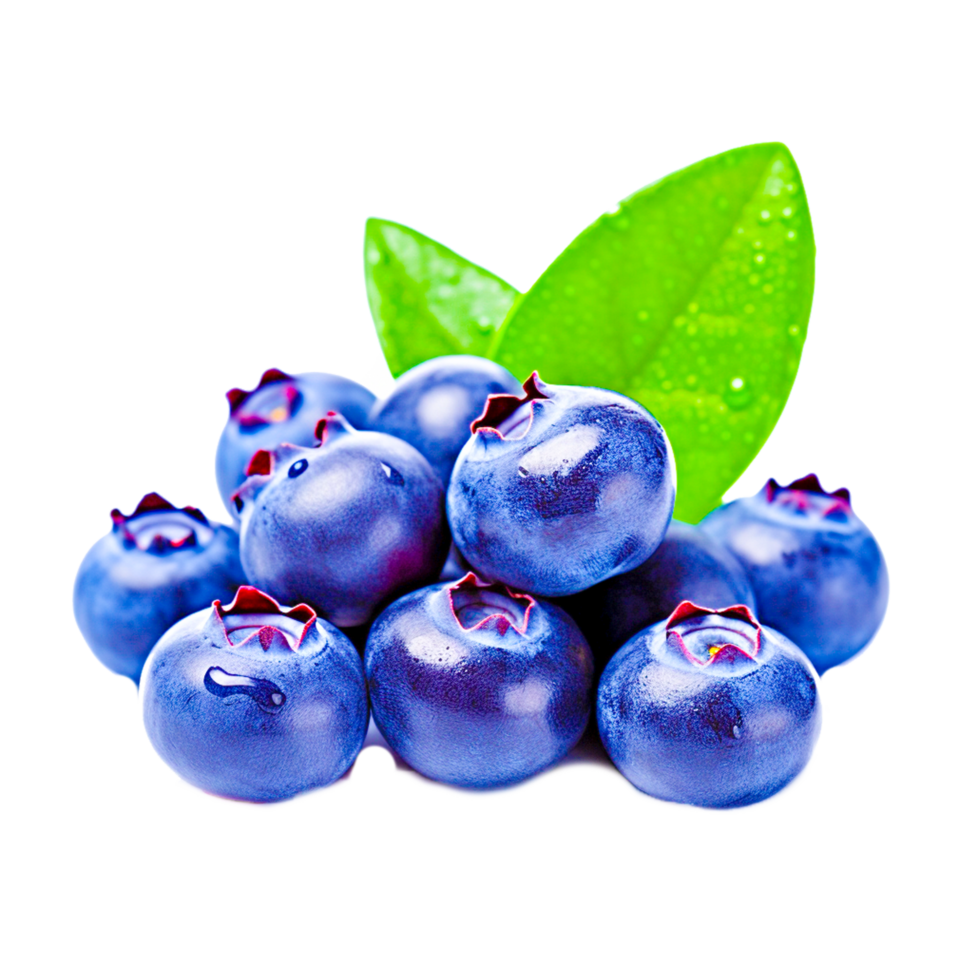 ai generativ saftig und frisch Blaubeeren mit Grün Blätter auf transparent Hintergrund png