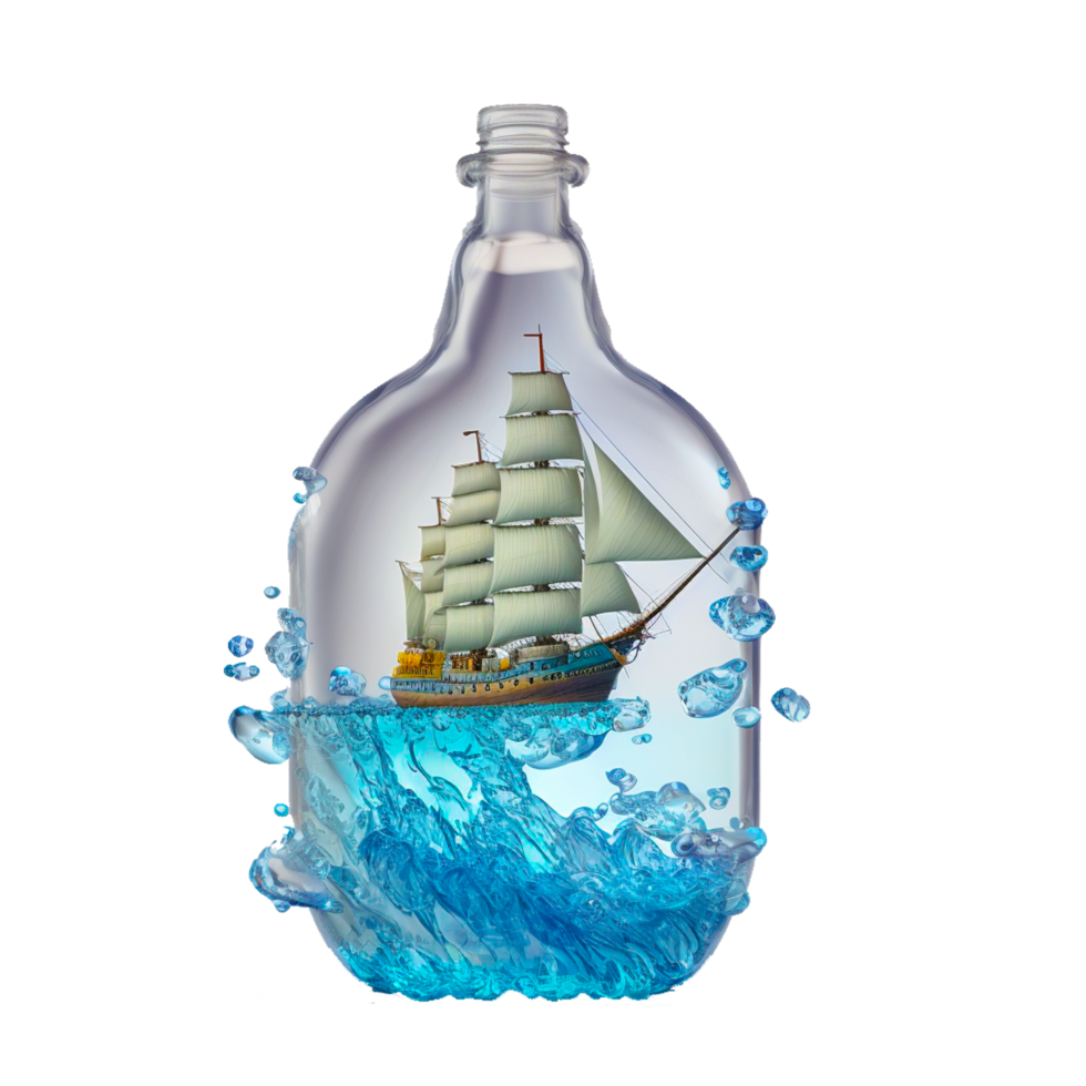 Miniature ship inside a bottle png
