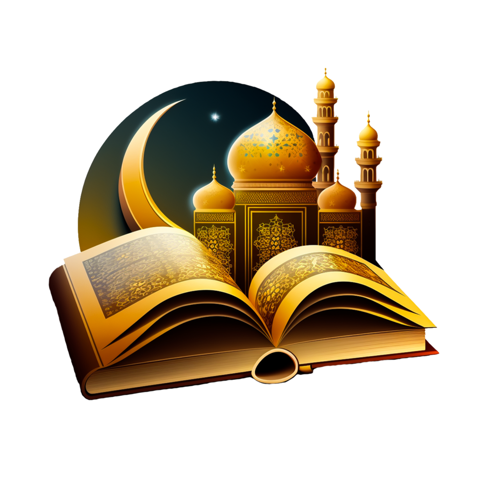 Quran Islamic holy book with mosque png