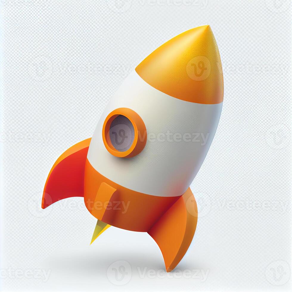 there is a small orange and white rocket ship on background. . photo