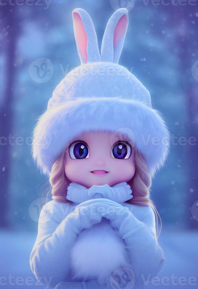 cute little girl wearing a bunny hat. . photo