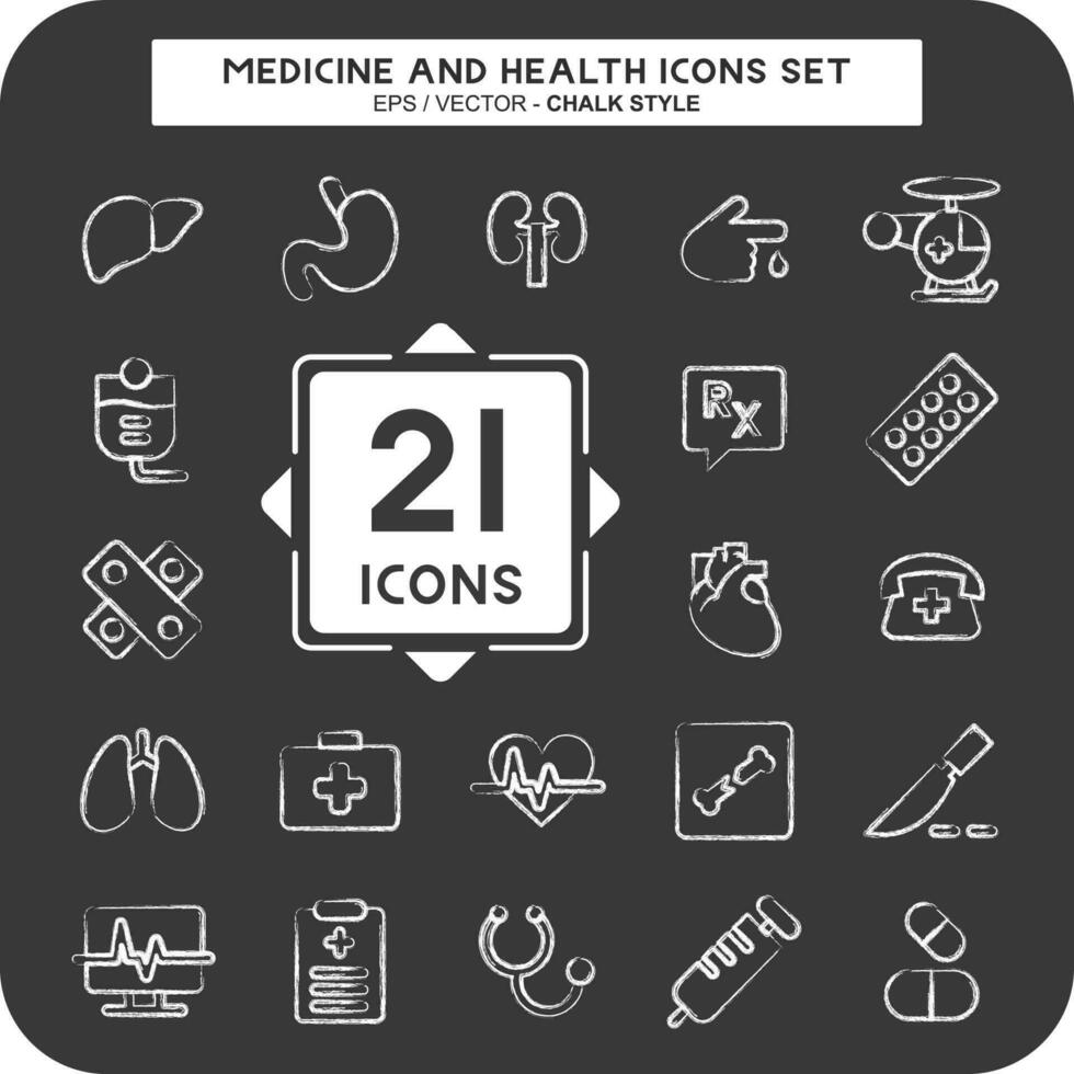 icono conjunto medicina y salud. adecuado para educación símbolo. tiza estilo. sencillo diseño editable vector