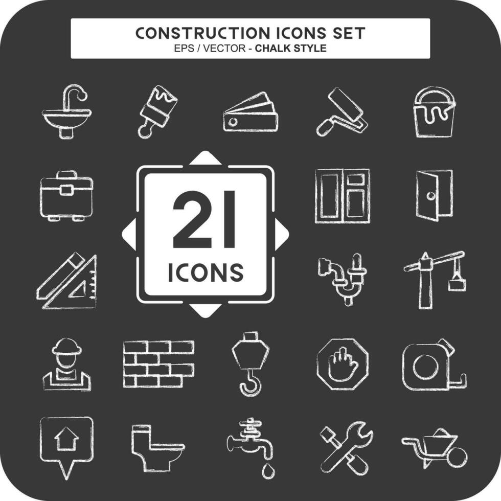 icono conjunto construcción. adecuado para edificio símbolo. tiza estilo. sencillo diseño editable vector