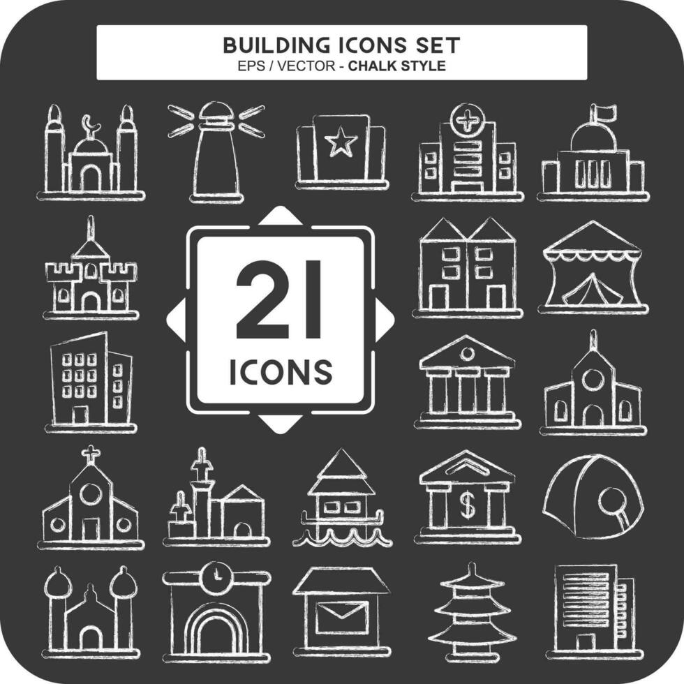 icono conjunto edificio. adecuado para educación símbolo. tiza estilo. sencillo diseño editable vector