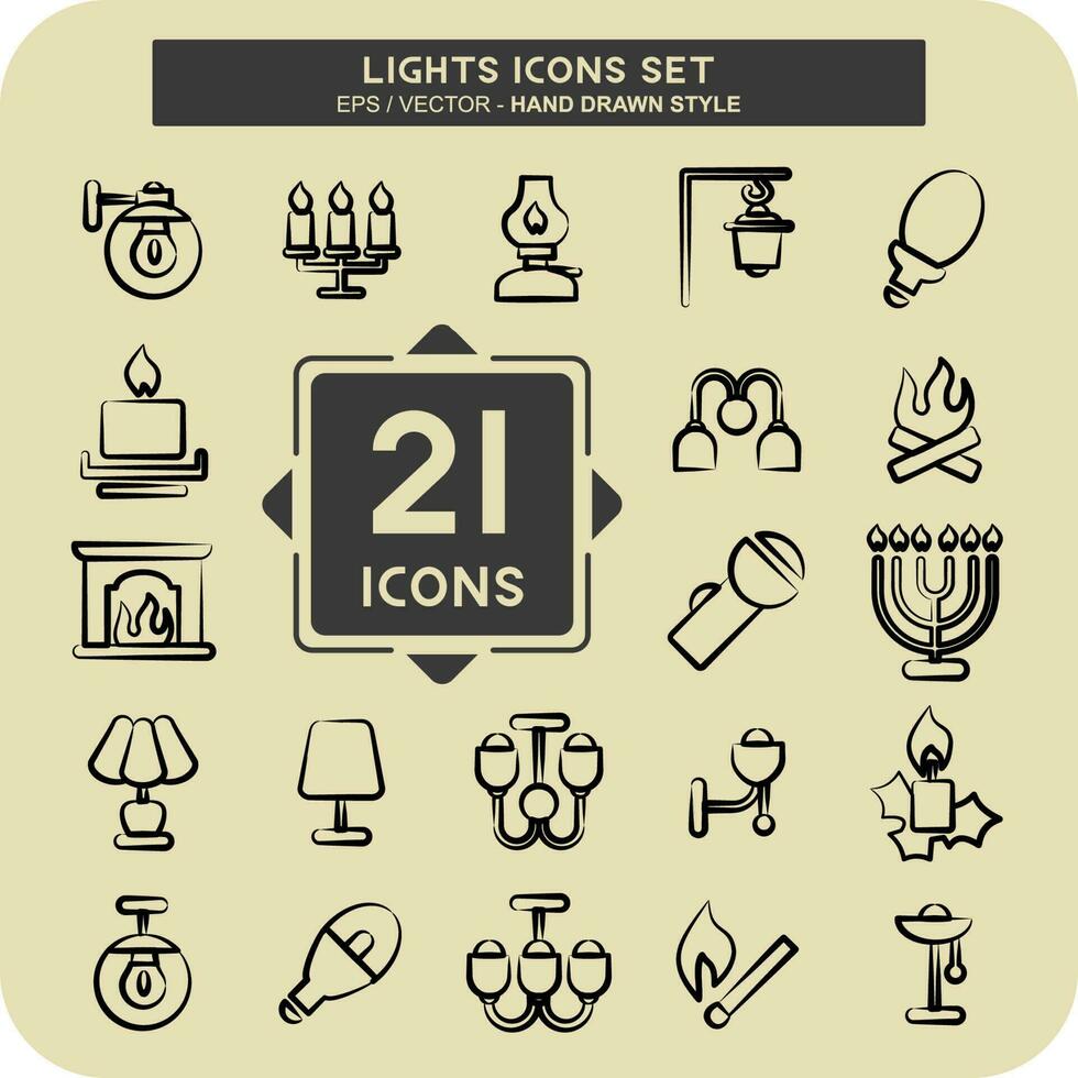 Icon Set Lights. suitable for House symbol. hand drawn style. simple design editable vector