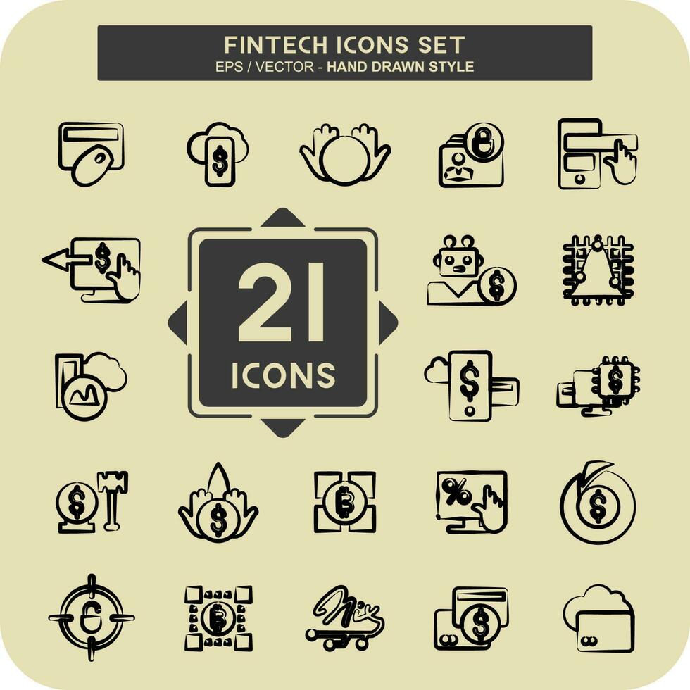 Icon Set Fintech. suitable for education symbol. hand drawn style. simple design editable vector
