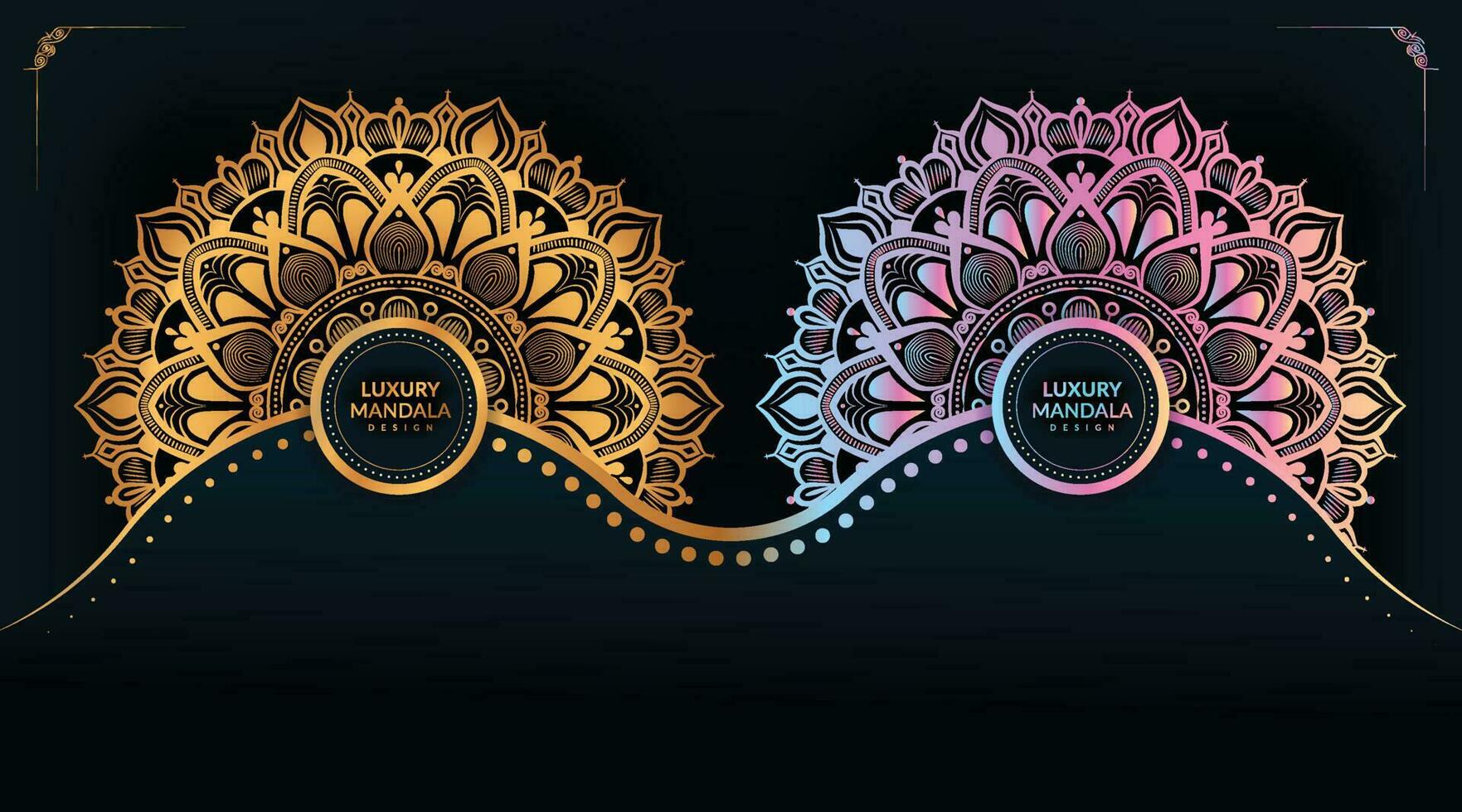 Vector luxury ornamental mandala background in gold color and purple mandala design