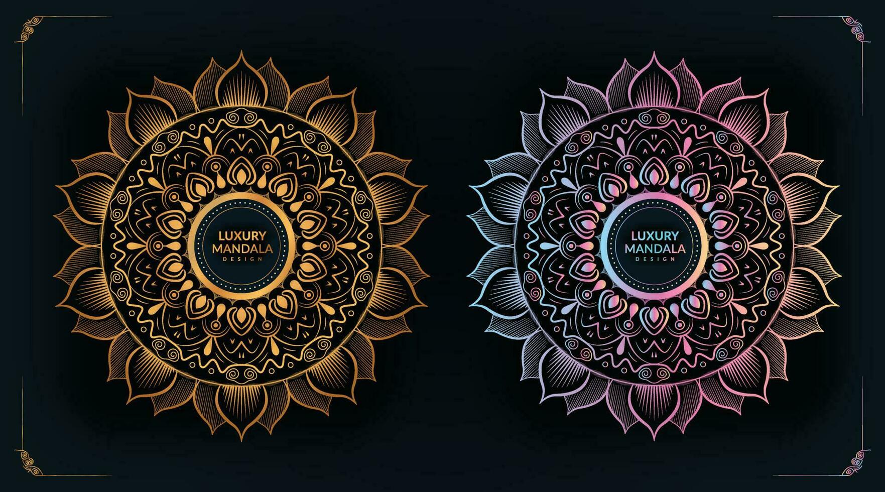 Vector luxury ornamental mandala background in gold color and purple mandala arabesque style