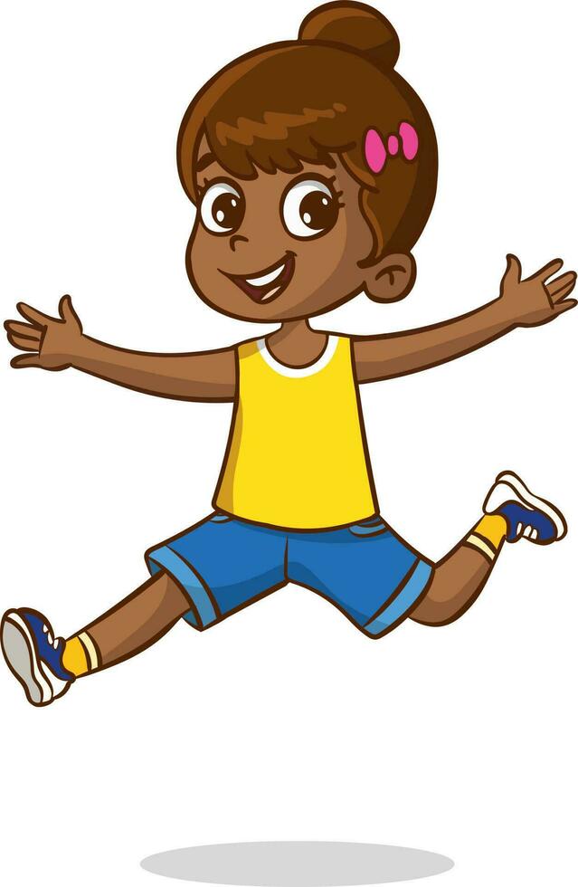 cute little kid jump and feel happy vector