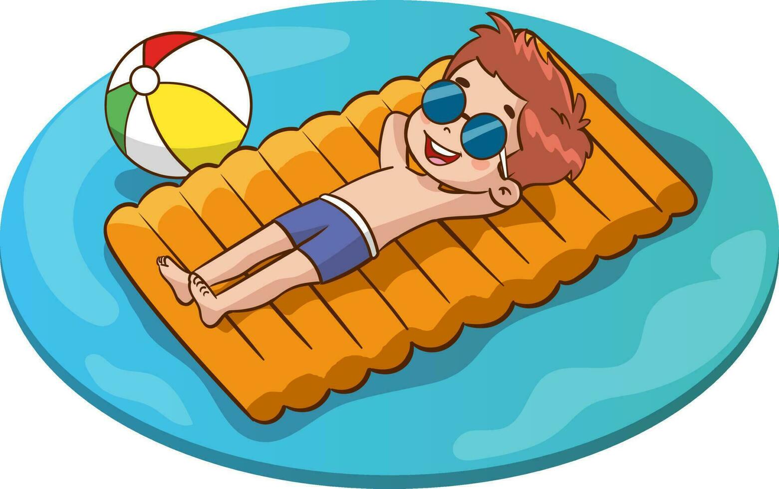 vector illustration of cute kids sunbathing on the beach