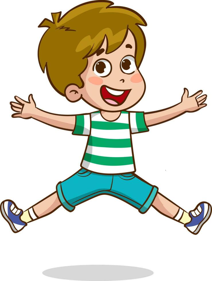 cute little kid jump and feel happy vector