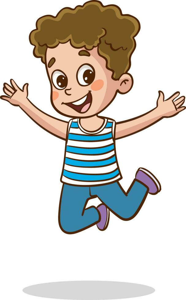 cute little kid jump and feel happy vector