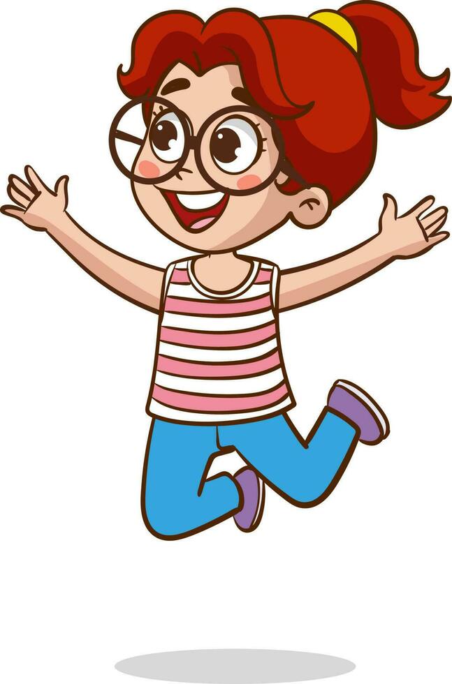 cute little kid jump and feel happy vector