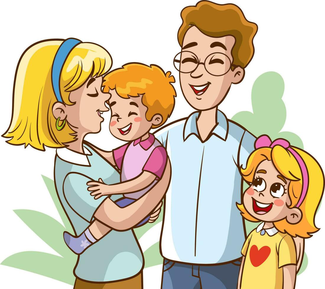 contento familia. padre, madre, niños. padres son acuerdo en el manos de su niños. vector ilustración en un plano estilo