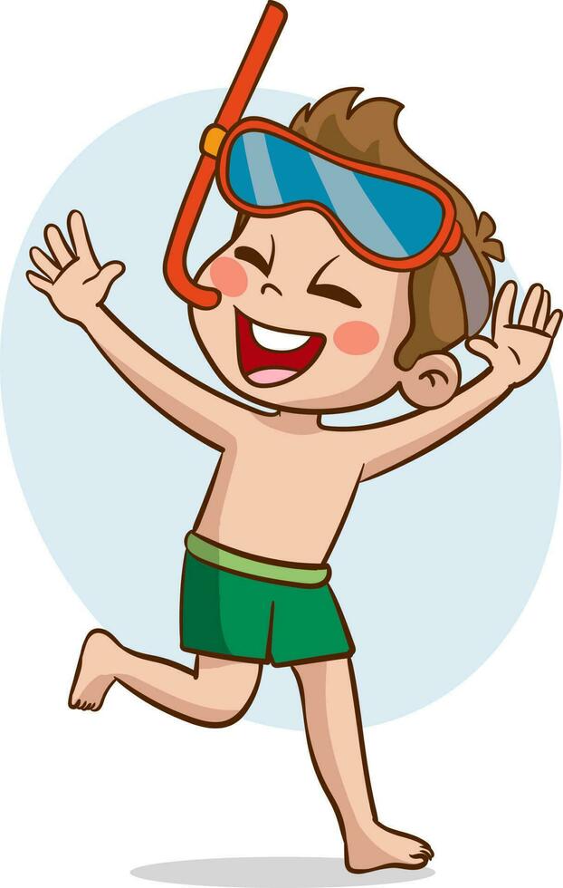 cute kids having fun in the sea vector