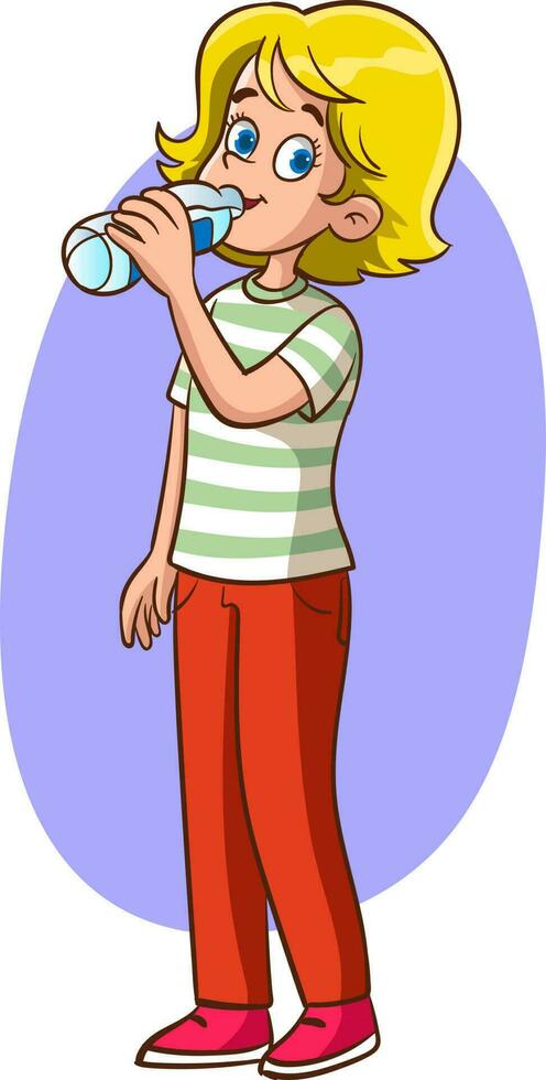 vector illustration of girl drinking water