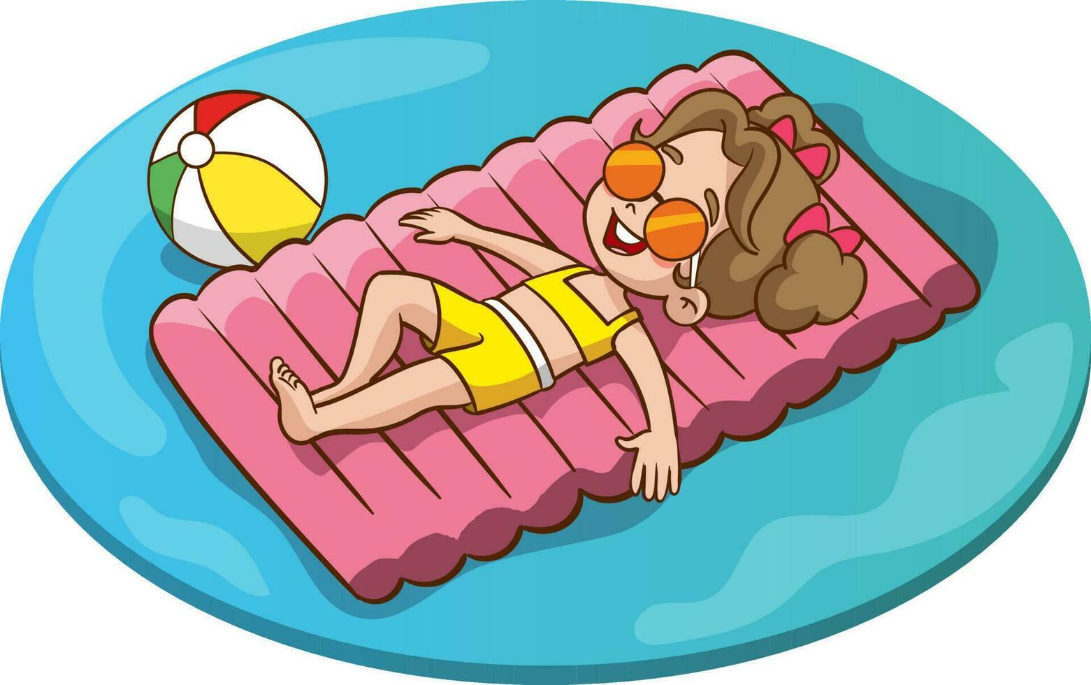 vector illustration of cute kids sunbathing on the beach