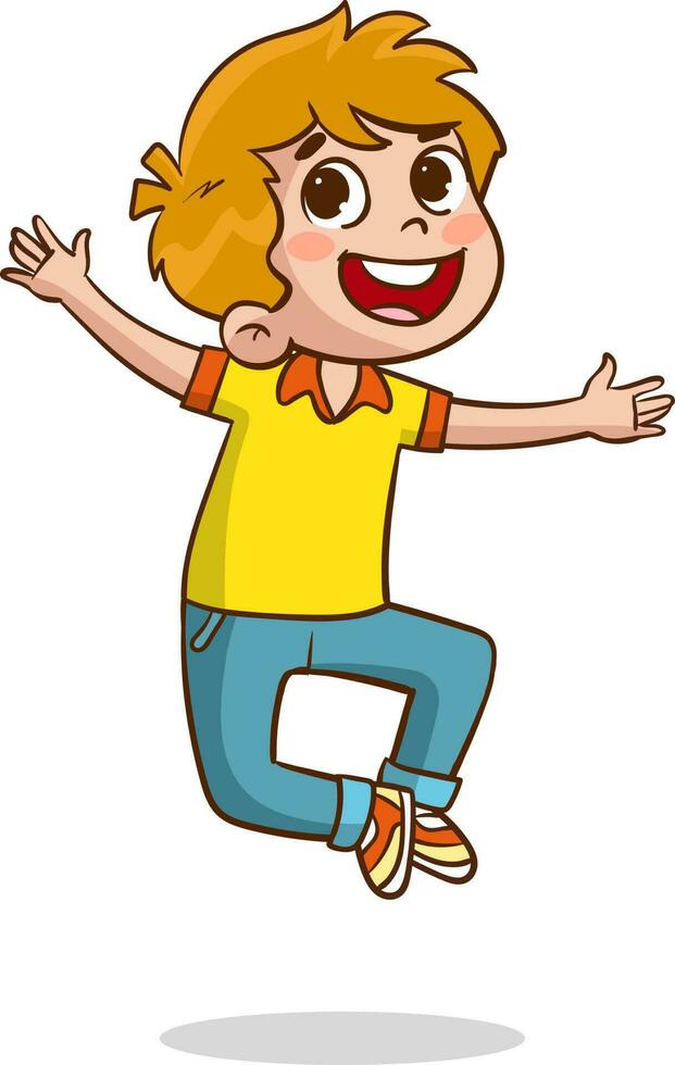 cute little kid jump and feel happy vector