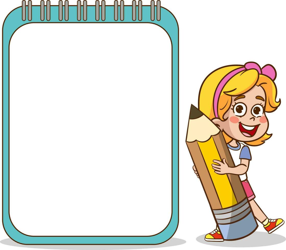 blank note book template with cute little kids vector