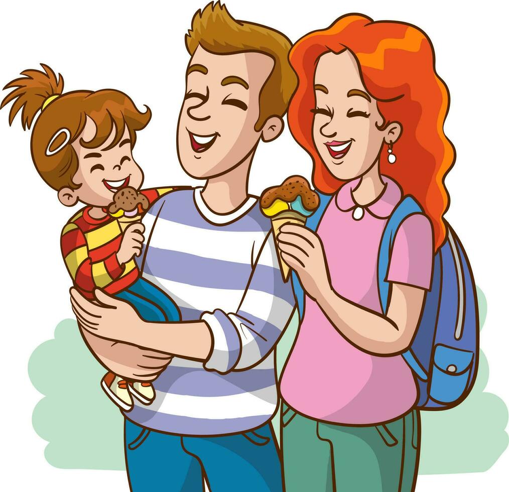 contento familia. padre, madre, niños. padres son acuerdo en el manos de su niños. vector ilustración en un plano estilo