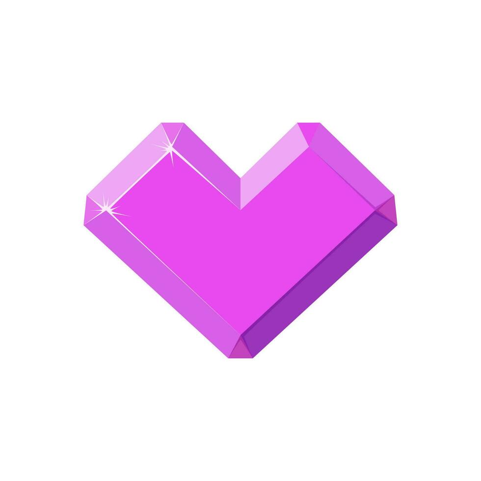 Amethyst crystal in shape of heart. Pink heart crystal isolated in white background. Vector illustration