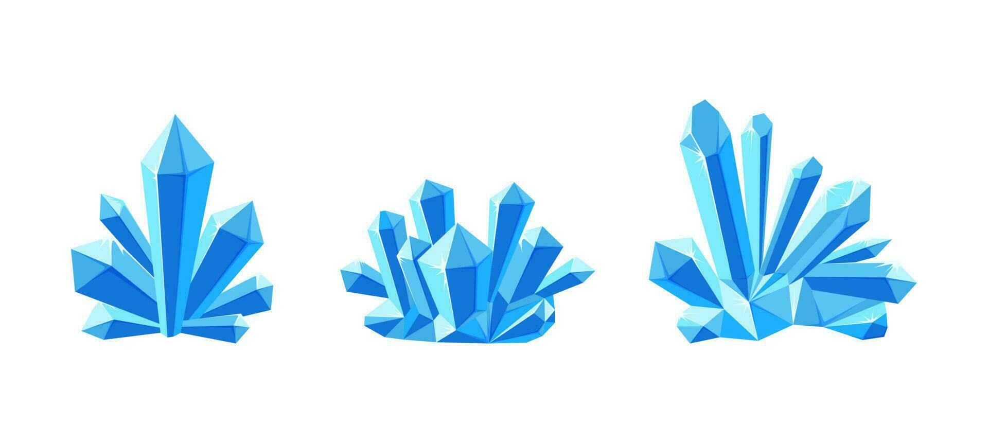 hielo cristales o joya piedras con sombra. conjunto de cristal druso hecho de azul mineral. vector ilustración en dibujos animados estilo