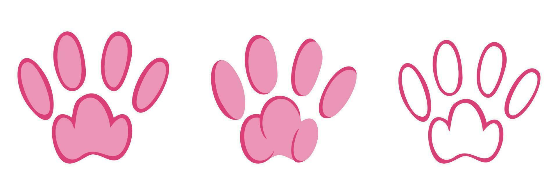 Pink animal pawprints. Sketch footprints of a rabbit, bunny, cat or dog. Vector illustration