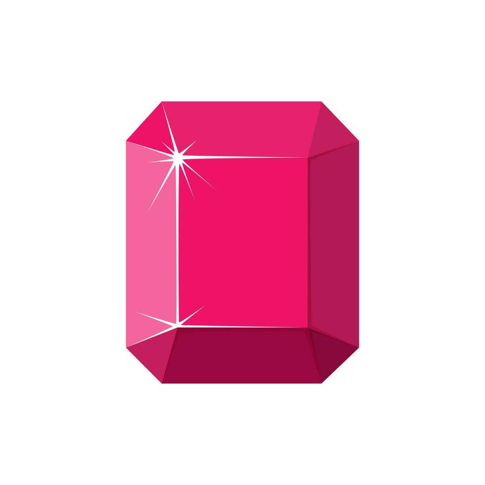 Square red gemstone. Ruby top view. Cartoon vector illustration