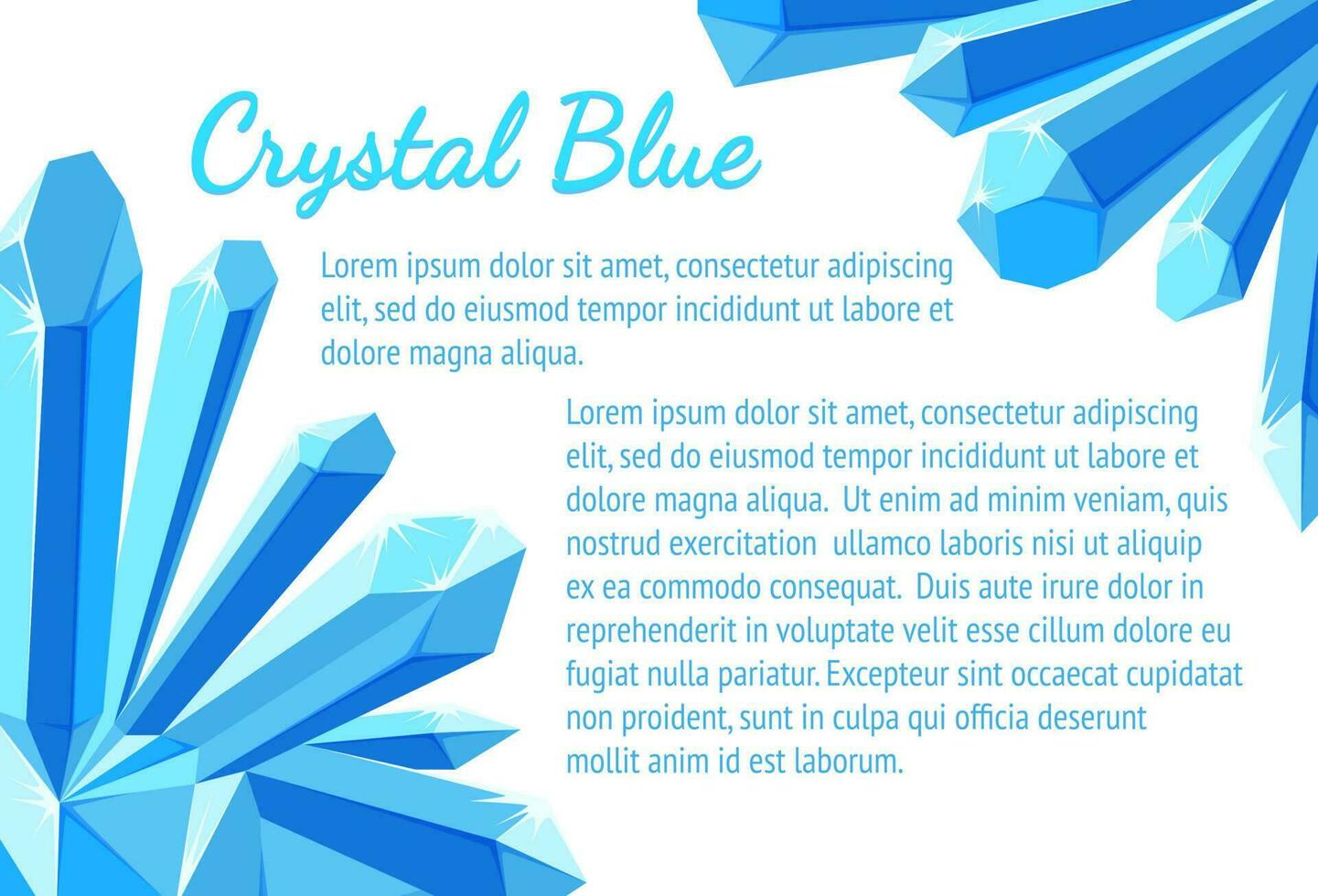 Ice crystal corners with text. Banner design with blue crystals. Vector illustration in cartoon style