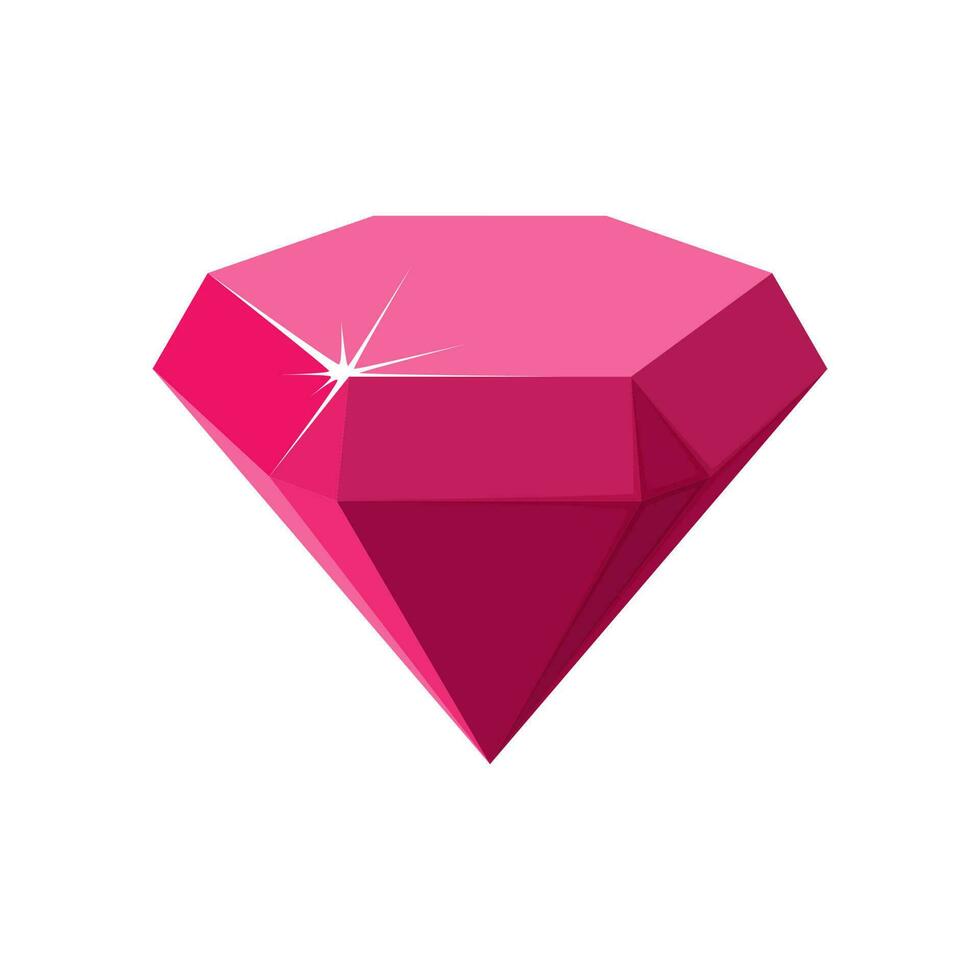 Hexagon red gemstone. Ruby side view. Cartoon vector illustration