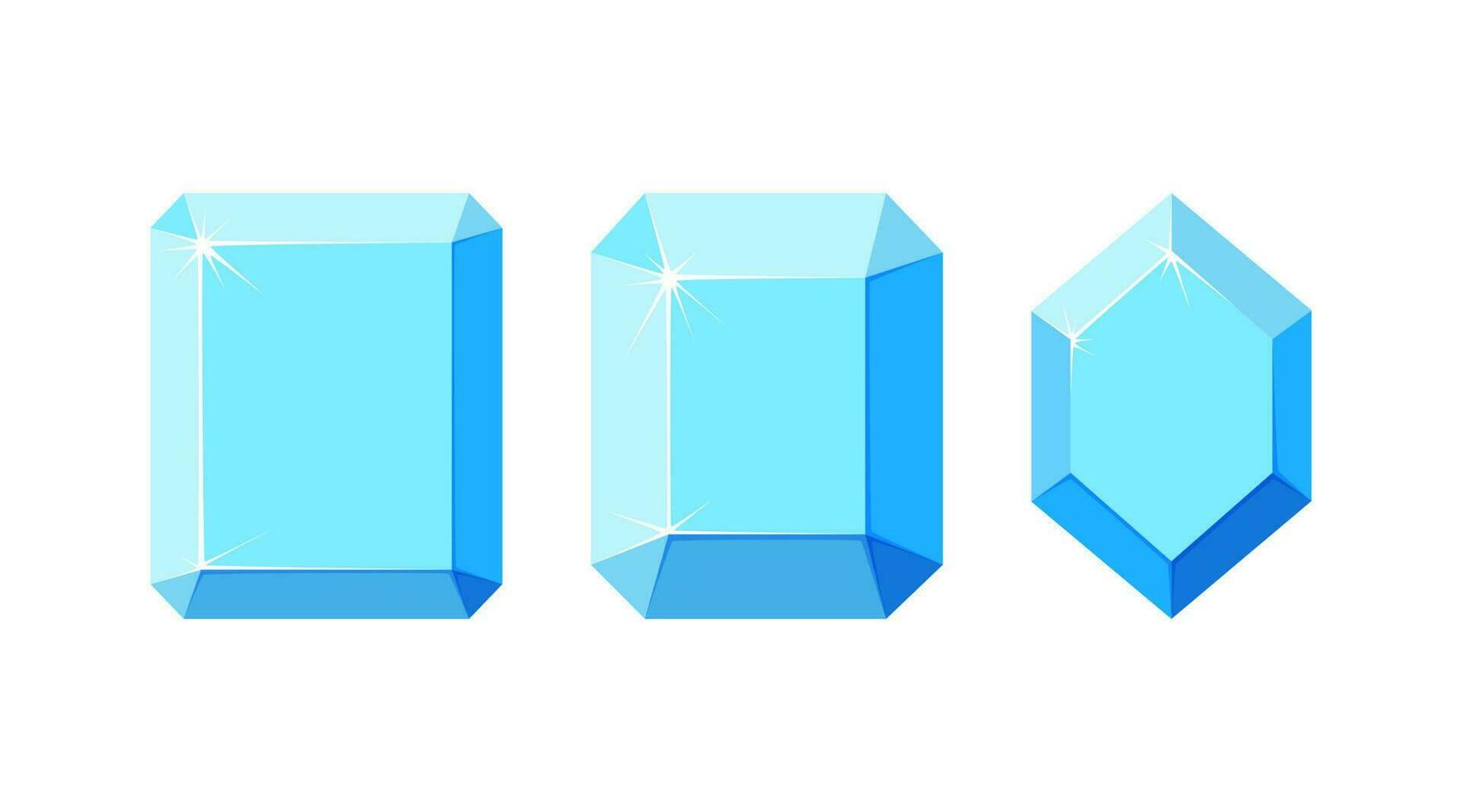 Diamonds with different faceting. Set of square and hexagon diamond crystals with top view. Vector illustration