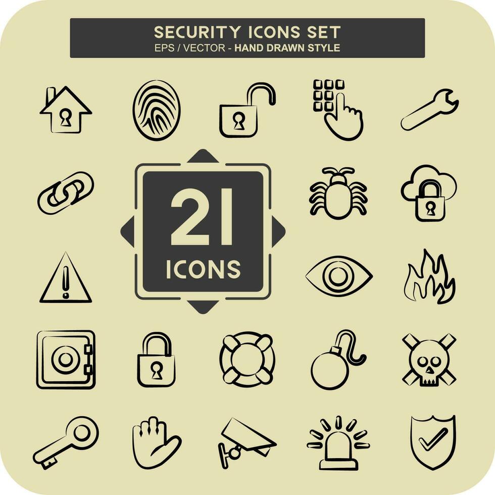 icono conjunto seguridad. adecuado para educación símbolo. mano dibujado estilo. sencillo diseño editable. vector